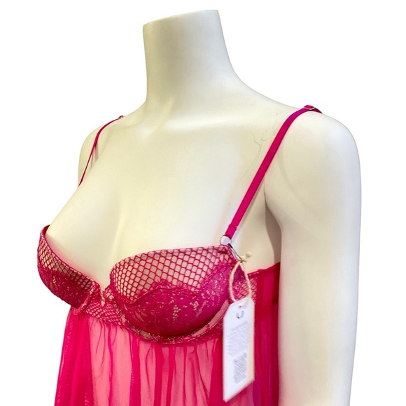 VICTORIA'S SECRET Soft Pink and Fuschia Lace Babydoll Bra Top, size 34B - Picture 8 of 15